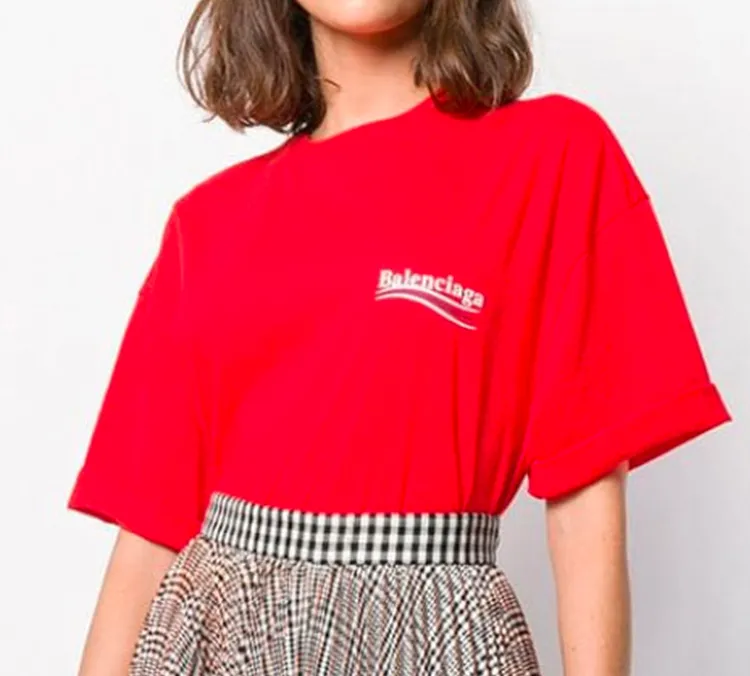 Balenciaga Drop Shoulder Sleeve T Shirt Women's Red Loose Fit-5