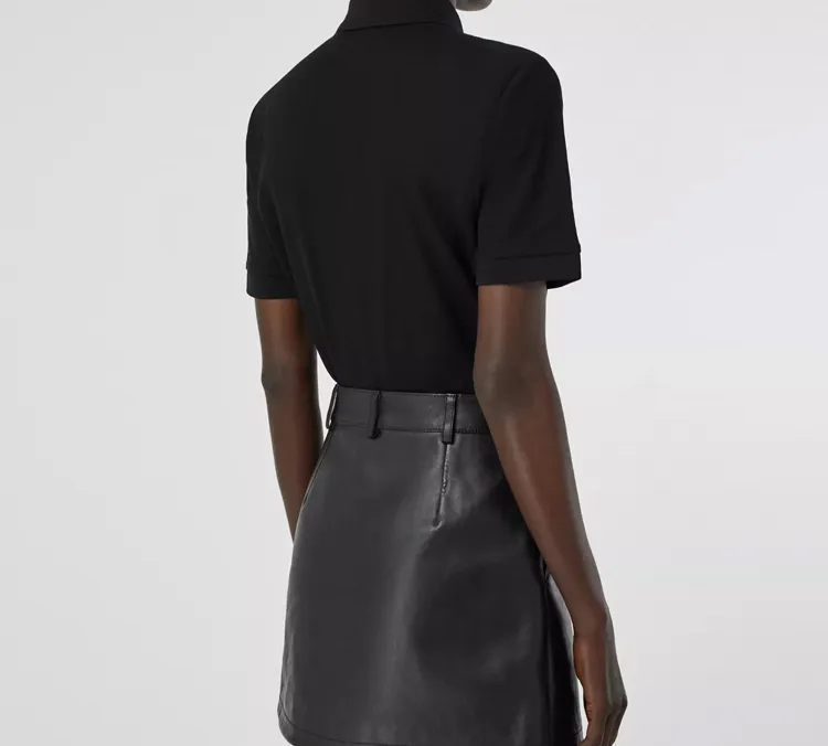 Burberry Women'ss Monogram Motif Pique Cotton Polo Shirt Black-3