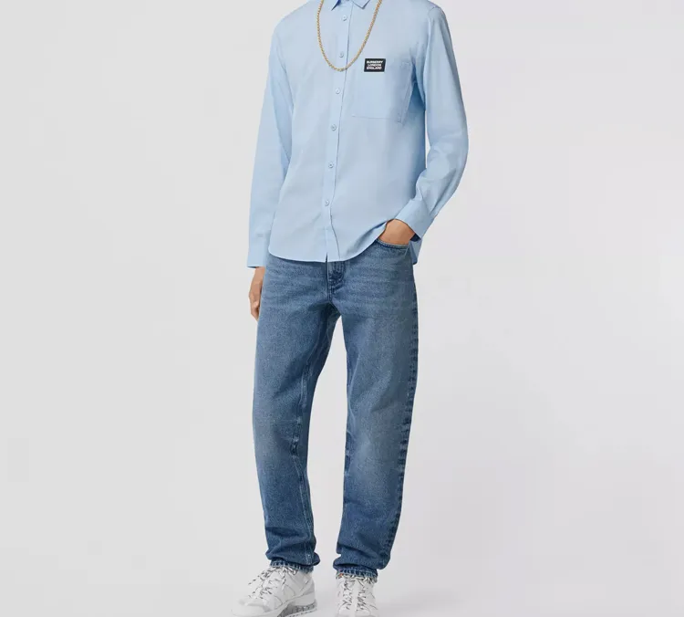 Burberry Logo Detail Stretch Cotton Poplin Shirt-6