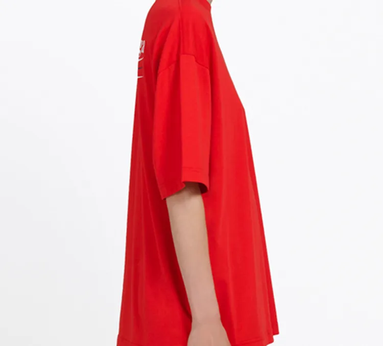 Balenciaga Drop Shoulder Sleeve T Shirt Women's Red Loose Fit-4