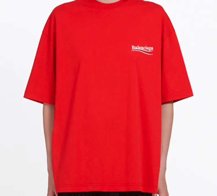 Balenciaga Drop Shoulder Sleeve T Shirt Women's Red Loose Fit-2