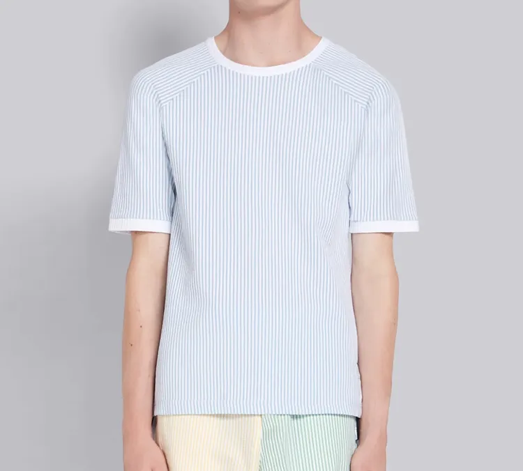 THOM BROWNE T-Shirts Men Blue With White Lettering-4