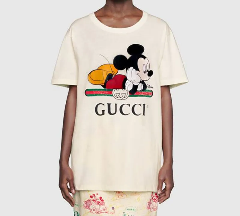 GUCCI X Disney Mickey Mouse Logo Short Sleeve T-shirt Graywhite-4