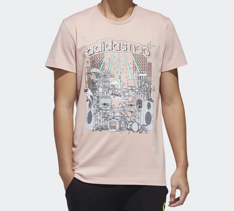 Adidas Neo Set-in Sleeve T-Shirt Men's Pink-2