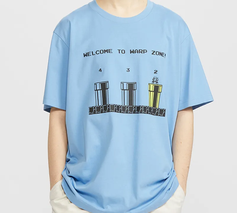 UNIQLO Crew Neck Fitted Straight Short Sleeved T Shirt Unisex Pink Blue-1