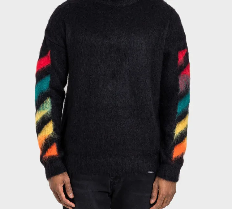 OFF WHITE Brushed Mohair Diag Arrows Logo Knit Sweater-2