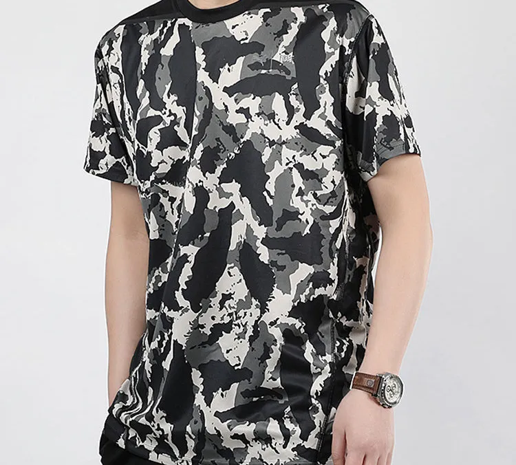 PUMA T Shirts Men Lime Gray Camouflage Print-4