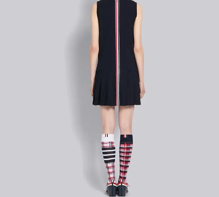 THOM BROWNE Rwb Stripe Sleeveless Pleated Tennis Dress-2