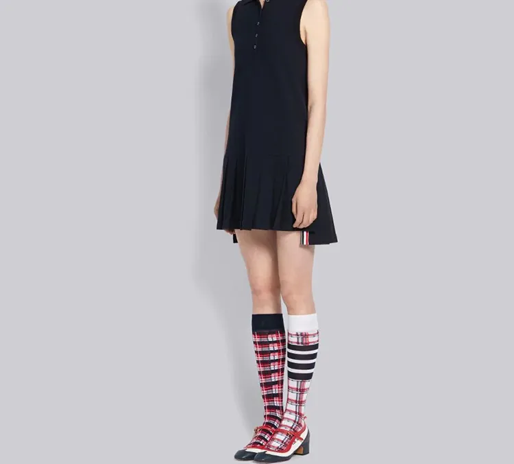 THOM BROWNE Rwb Stripe Sleeveless Pleated Tennis Dress-3