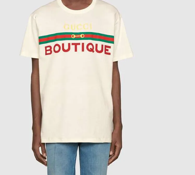 GUCCI Boutique Print Cotton T shirt White-5
