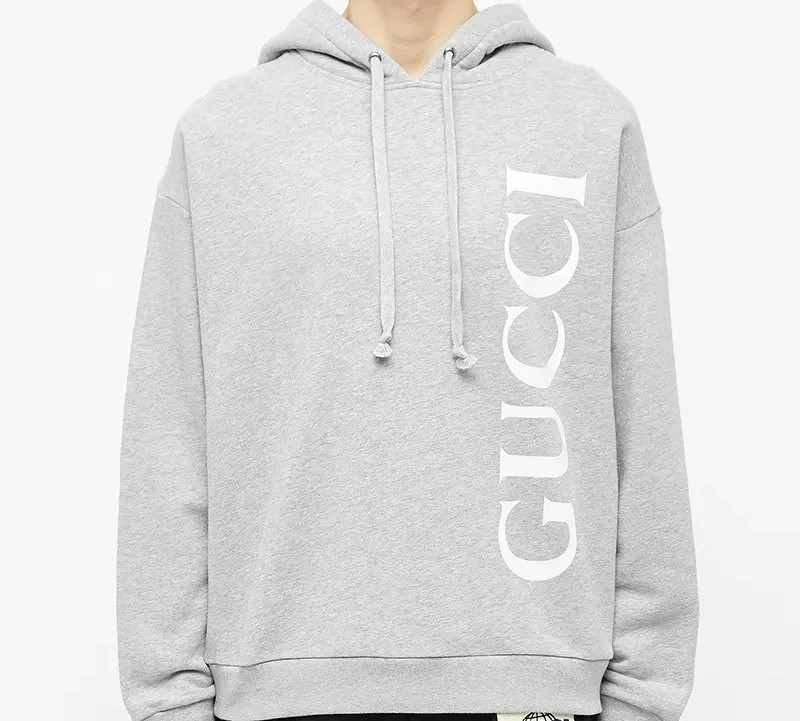 GUCCI Men Large GUCCI Logo Popover Hoodie Grey-5