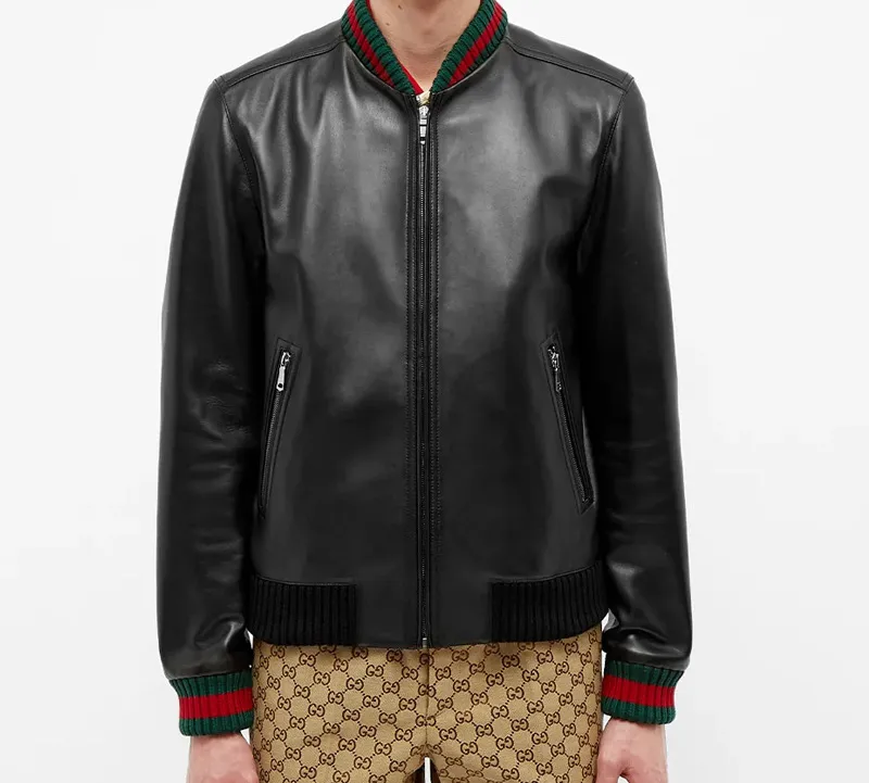 GUCCI Web detail Leather Jacket-1