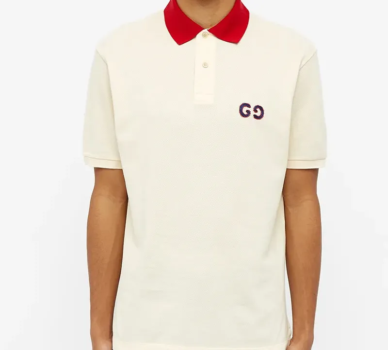 GUCCI Men Contrast Collar Logo Short Sleeve Polo Navy-3