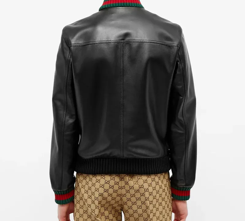 GUCCI Web detail Leather Jacket-3