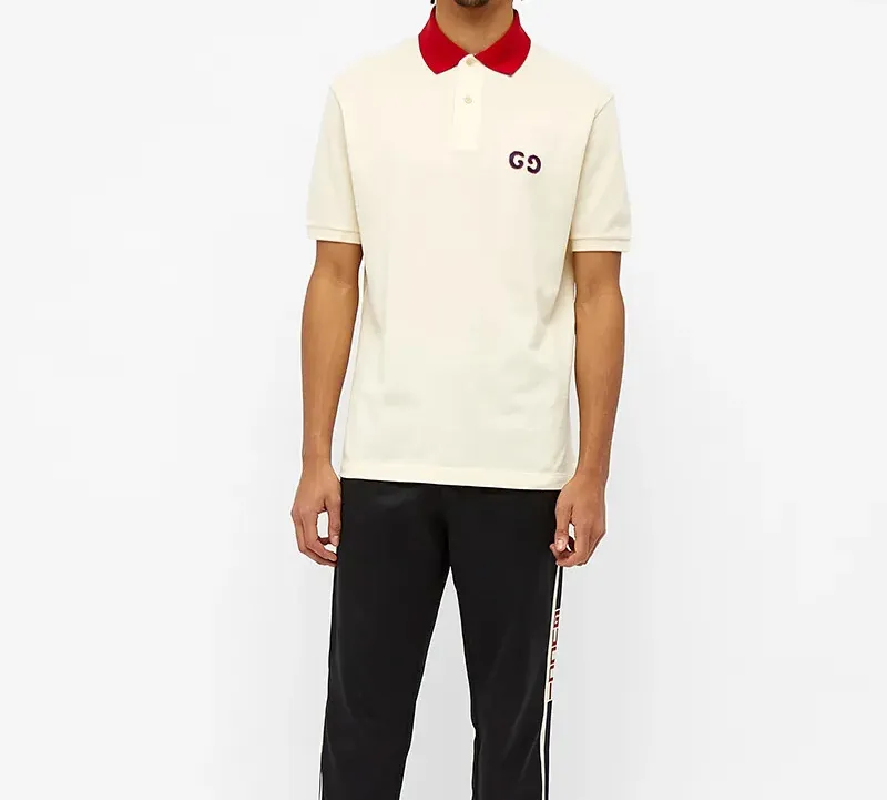 GUCCI Men Contrast Collar Logo Short Sleeve Polo Navy-4