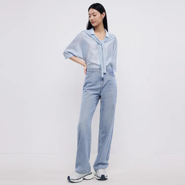 SHUIYUNJIAN Blue Slim Straight Fit Jeans Women's Denim Blue-4