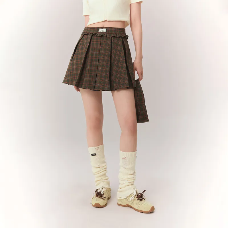 CHUU Casual Short Skirts Women's Green Plaid-2