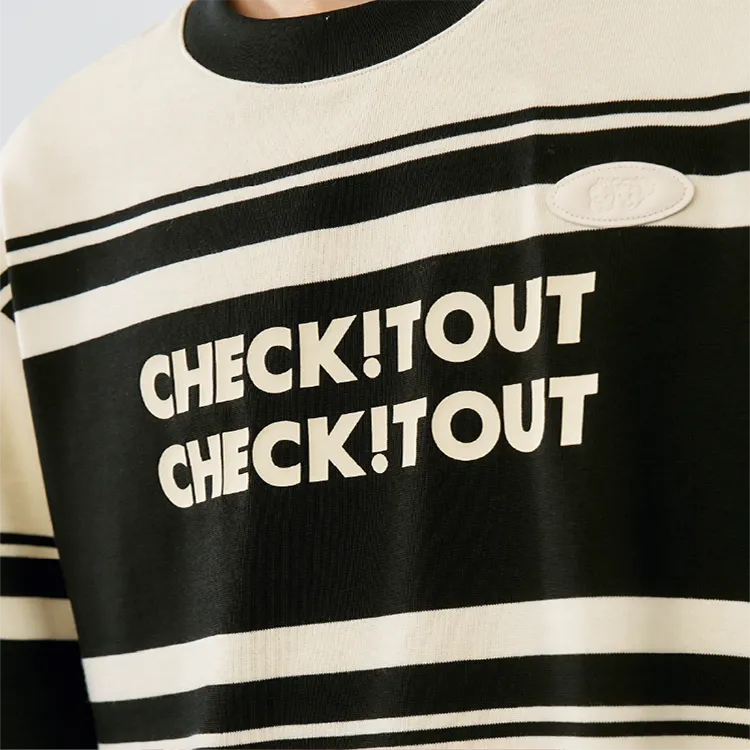 Checkitout T Shirt Unisex Black Beige White-5
