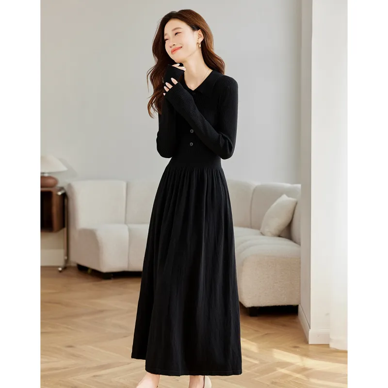 Love Elaine Spring Fall Long Sleeved Dress Women's Black-4