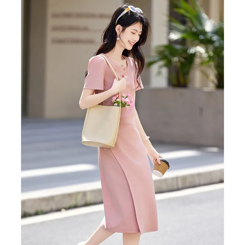 Still Quiet Short Sleeved Dress Women's Crystal Pink-2