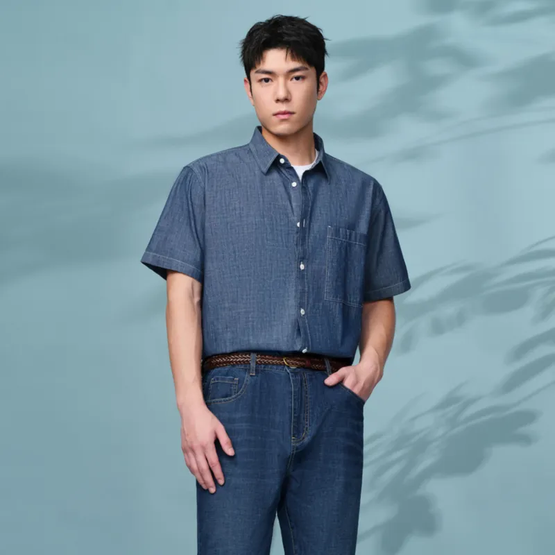 HLA Shirts Men Denim Blue 46-2