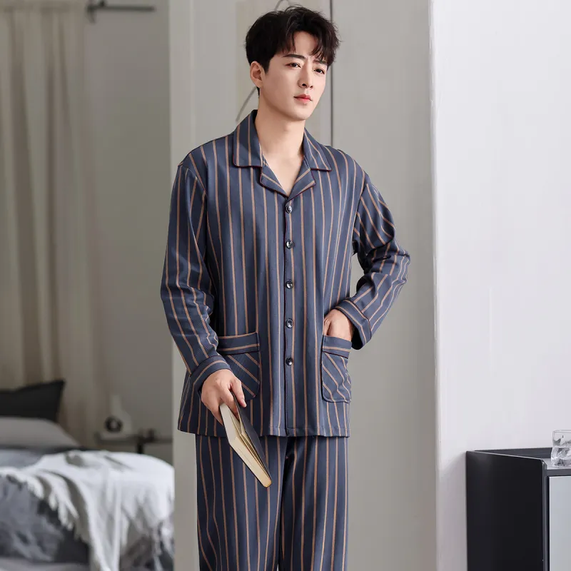 FARO Spring And Fall Pajama Set Men's Black Gray-4