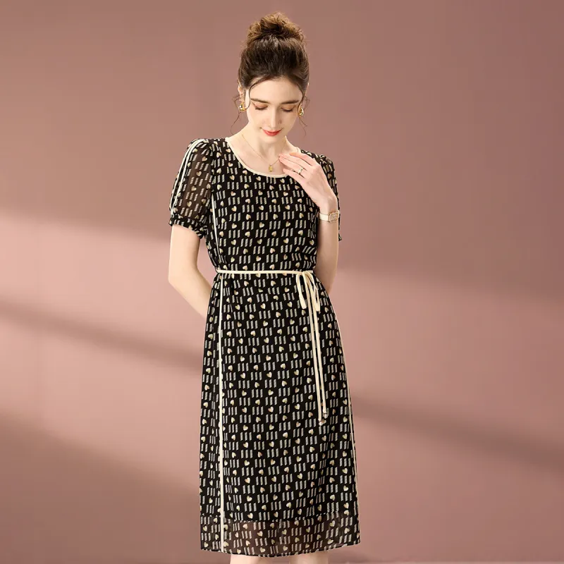 FENHONGMALI Short Sleeved Dress Women's Black-1