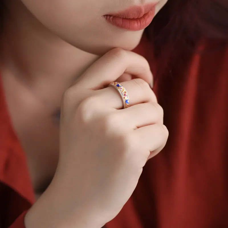 Happy Tide S999 Fine Silver Rings Women's Multicolor-2