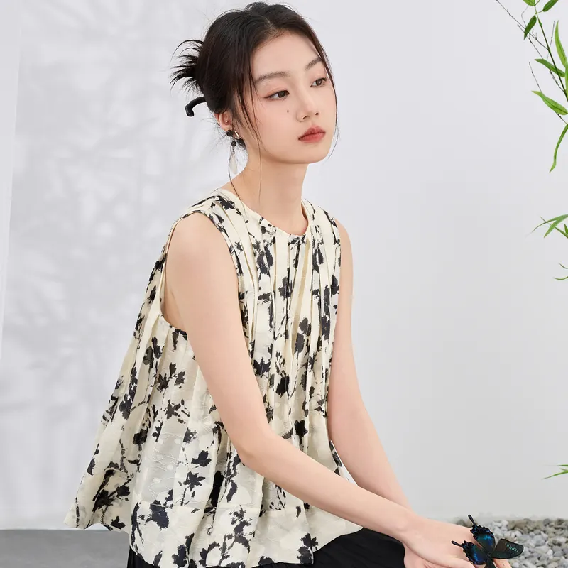 3COLOUR Chiffon Shirt Women's Black Rice Floral-4