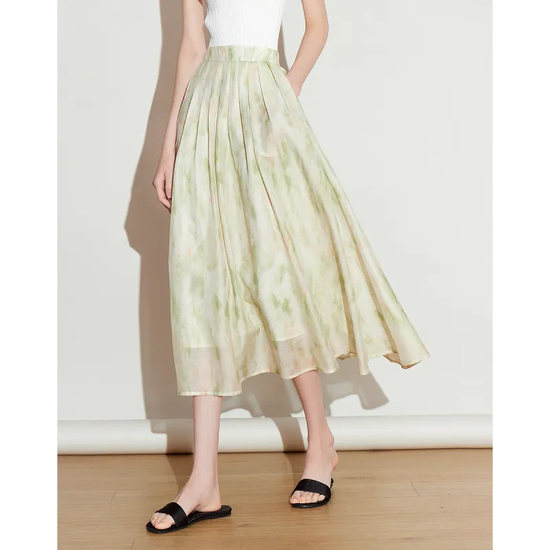 Initial Language Casual Long Skirt Women's Mugwort Green-2