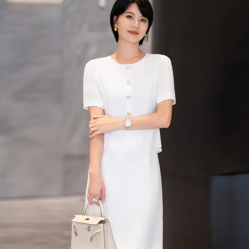 ONE SHALLOW Short Sleeved Dresses Women's White-1