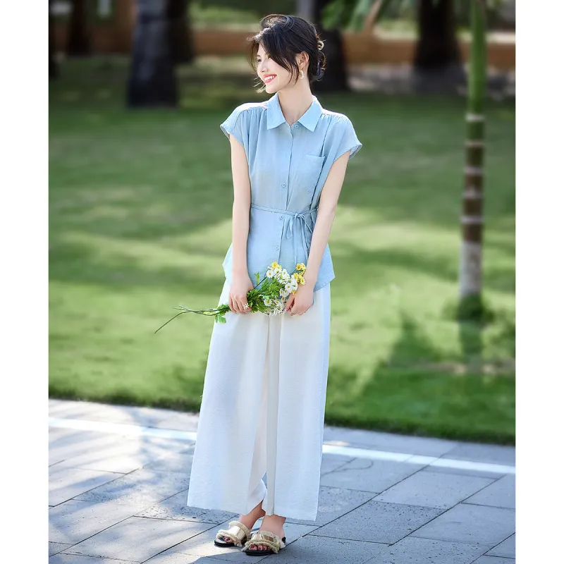 Still Quiet Casual Suit Women's Blue+White-2