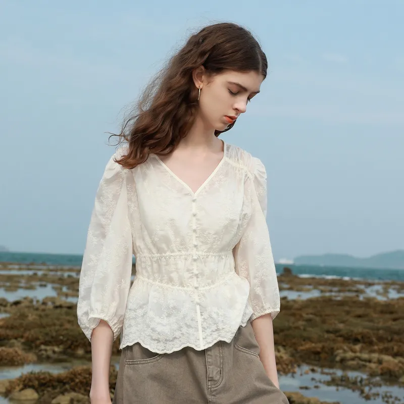 3COLOUR Chiffon Shirt Women's Ecru-5