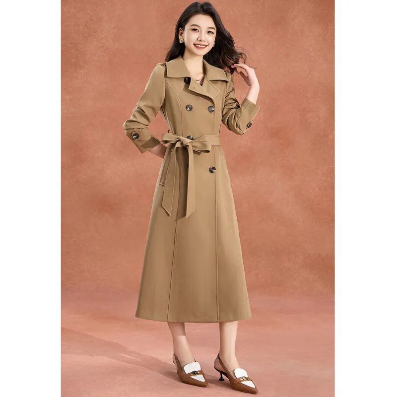 Mylan Spring, Fall Trench Coat Cinched Waist Women's Khaki-2