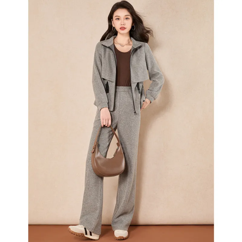 Mylan Casual Suit Cinched Waist Women's Gray-2