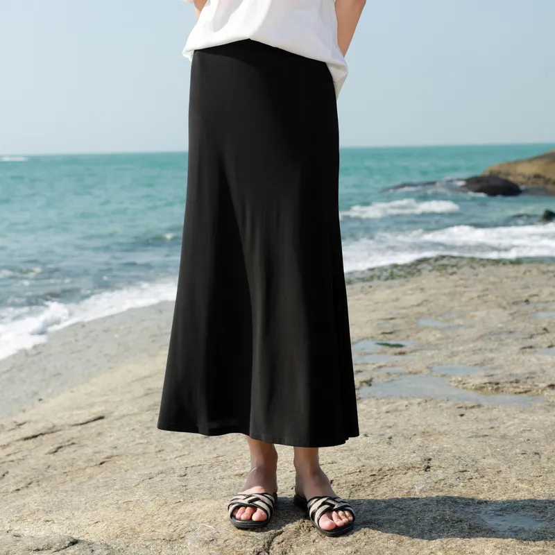 3COLOUR Casual Long Skirt Women's Classic Black-3