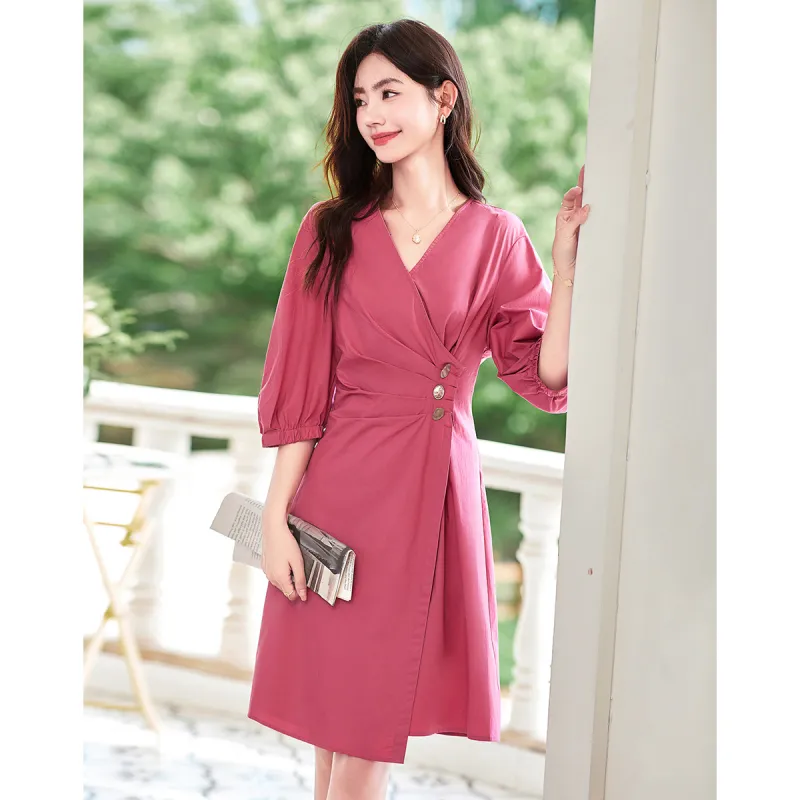 Like The Age Of Water Summer Short Sleeved Dress Women's Rose Red-2