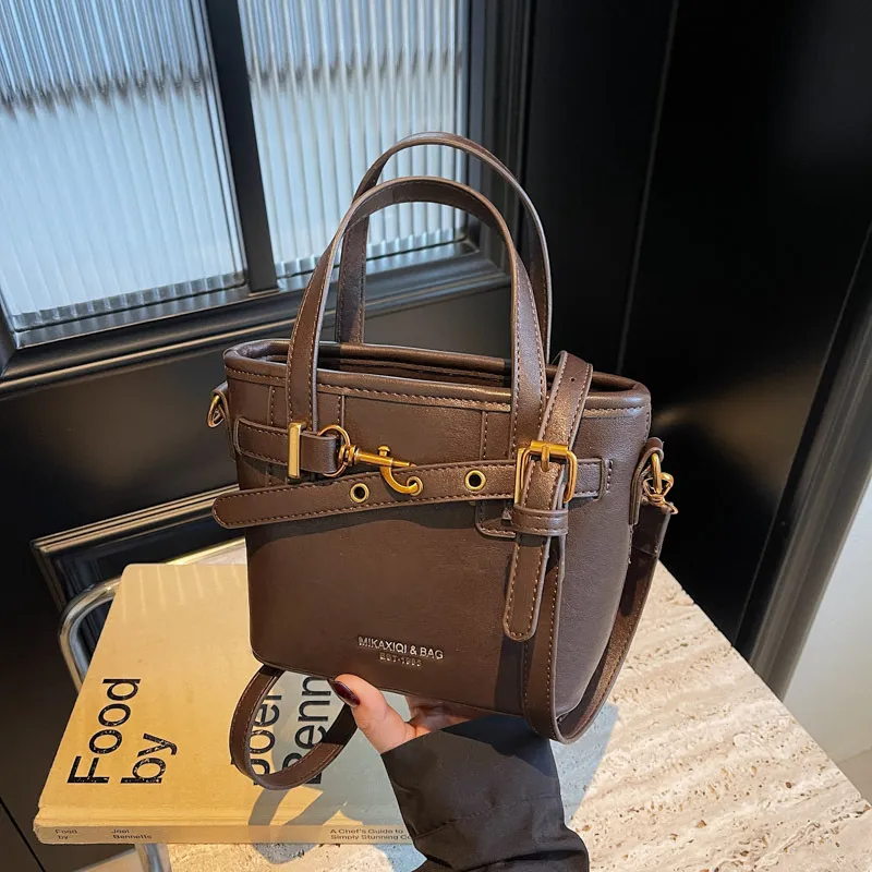 HCXK PU Bucket Bag Crossbody Handbag Unisex Ancora Red/Coffee/Brown Black-3