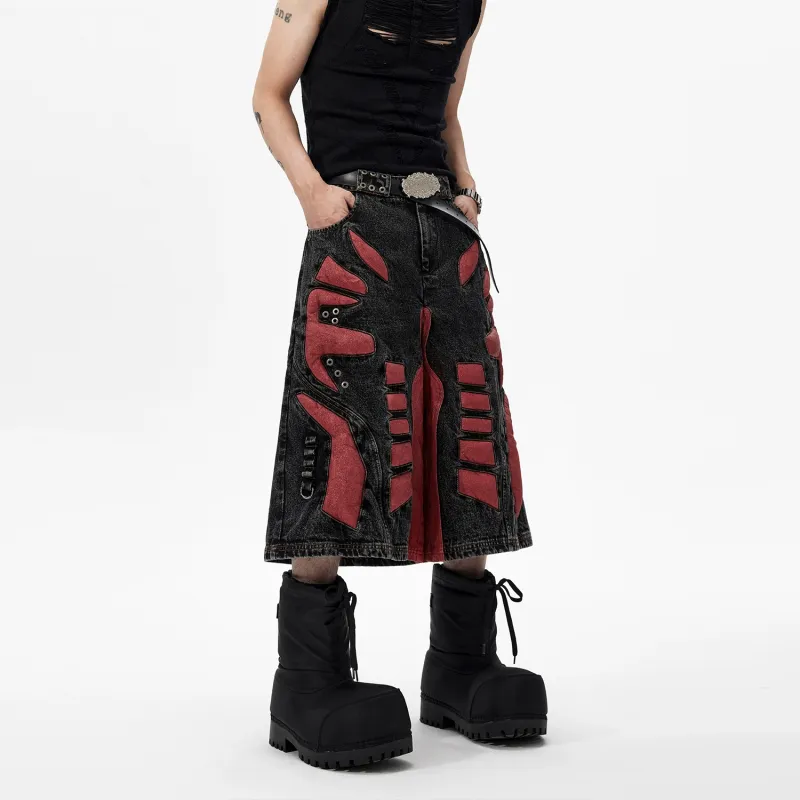 START EXCEED END Denim Shorts Unisex Black Red Pants-2
