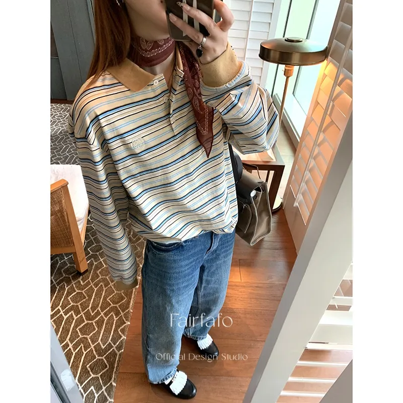 FAIRFAFO Spring T Shirt Women's Beige Apricot-5