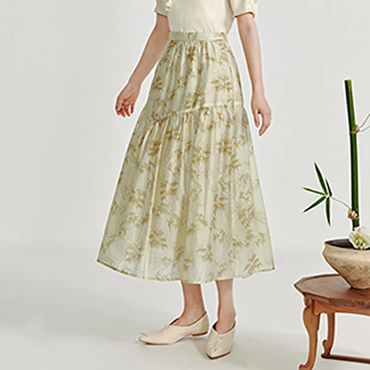 Inman Casual Long Skirt Women's Gray Pea Green-2