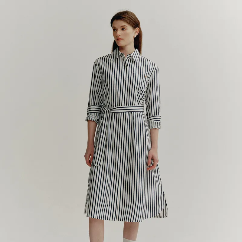 E.land Long Sleeved Dress Women's Dark Navy Blue-2