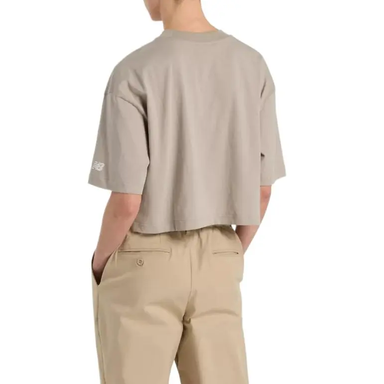 New Balance Athletics Linear Drop Shoulder Sleeve T Shirt Women's Beige-0