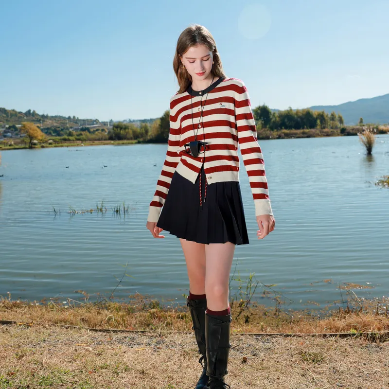 3COLOUR Knitwear Women's Burgundy Stripes-6