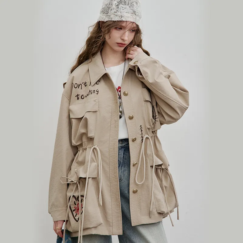 ELF SACK Cropped Coats Women's Khaki Cat-3