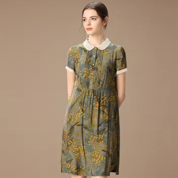 FENHONGMALI Short Sleeved Dress Women's Yellow Floral