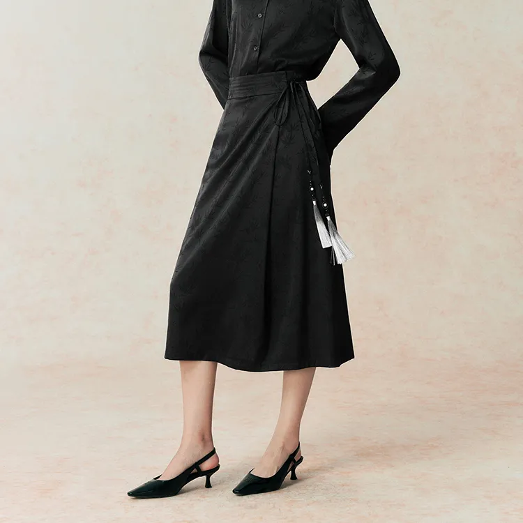 PEACEBIRD Casual Long Skirt Women's Black-4
