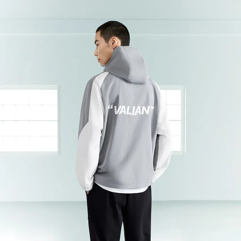 HLA Jackets Men Blue Gray Splicing 58-3