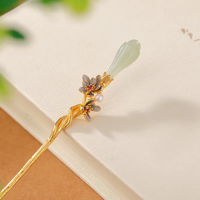 Royal Heaven's Choice Hetian Jade Hairpin Pale Greenish White Jade Unisex-3
