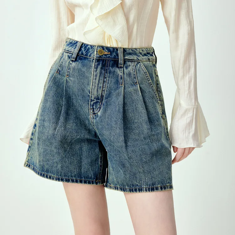 LEDIN Denim Shorts Women's Dark Denim Blue-2